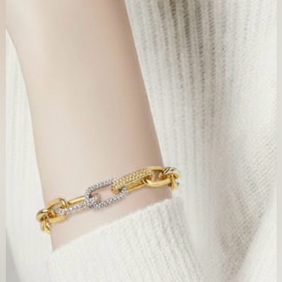 Stainless Steel Gold Plated Link Style Cubic Zipper Tonia Setting Bracelet